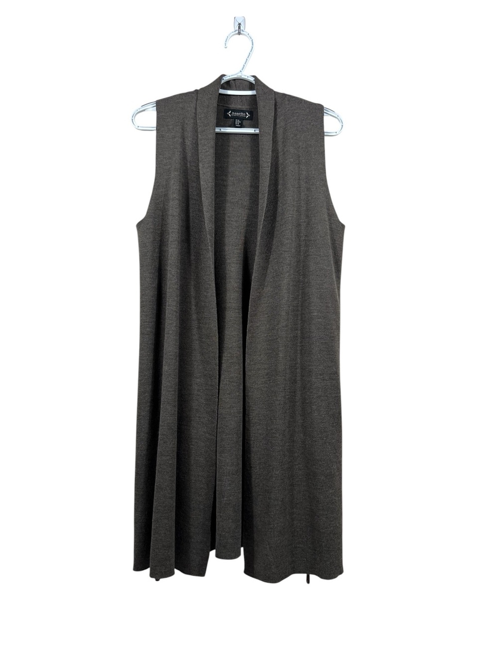 Nanette Lepore extra-fine merino wool blend sleeveless long vest taupe brown MED